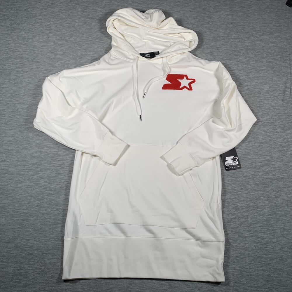Starter Hoodie Dress Womens Small White Red Black Label Logo Pullover Long NWT